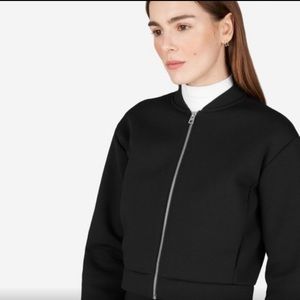 EVERLANE Street Fleece Cropped Black Bomber Jacket